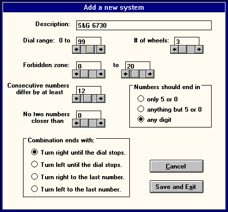 Setup screen for each job or lock type